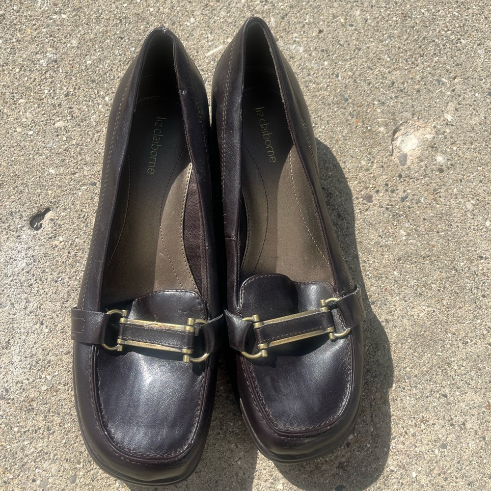 Dark Brown Leather Loafers with Buckle Detail